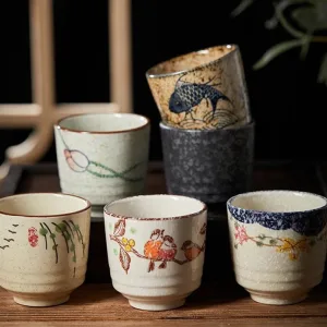 KimKiln【日本作家器】手繪唐草紋耐熱陶杯 - 180ml雙用茶酒器（抹茶碗×清酒盃）九谷燒技法急須対応