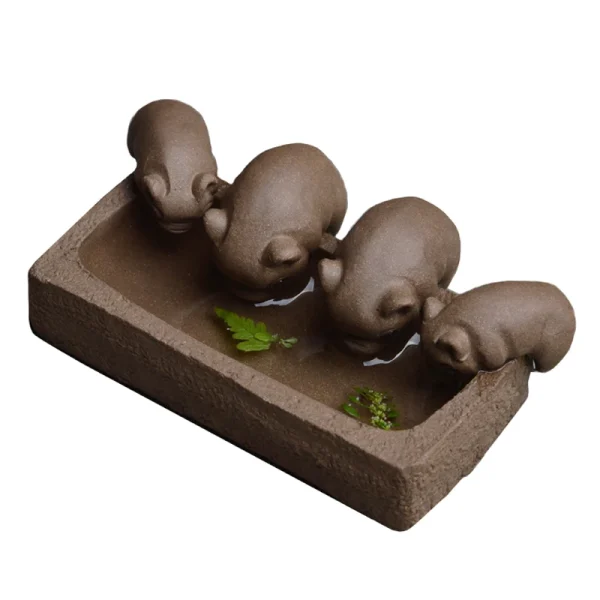 KimKiln四隻豬喝水陶瓷茶寵 - 图片 6