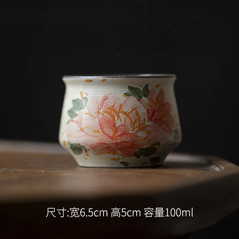 粉引—绮彩牡丹—仰钟茶杯