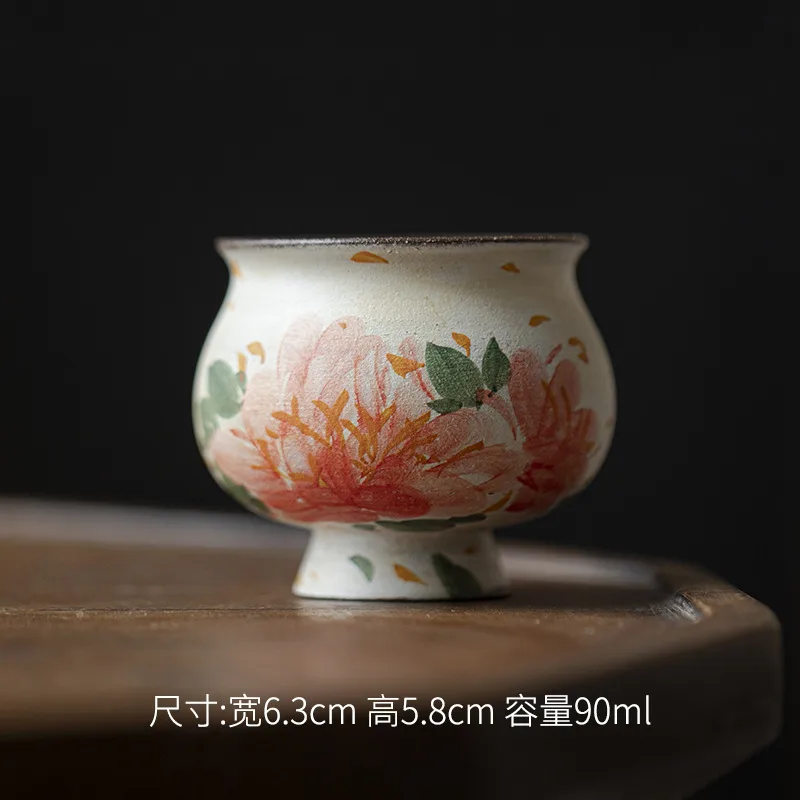粉引—绮彩牡丹—大肚茶杯