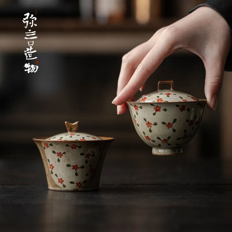 手绘小红花—元宝盖碗