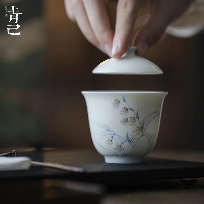 青己-薄胎-铃兰花-小雅盖碗