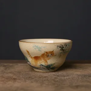 Kimkiln 中國風手繪猫福禄茶杯